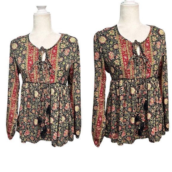 Raga Anthropologie Women's Top Size S Boho‎ Hippie Baby Doll Blouse Tunic Floral - Picture 1 of 8